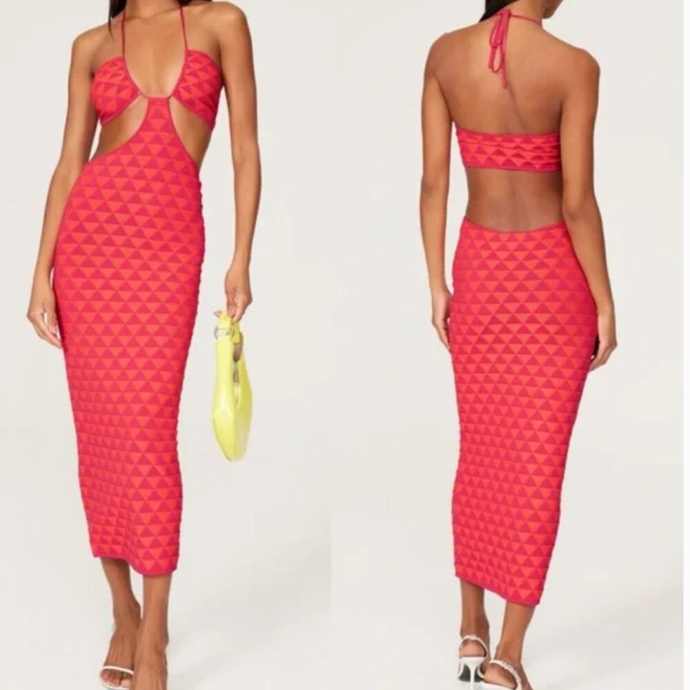 SOLID & STRIPED Hot Pink Geometric Cutout Midi Dress